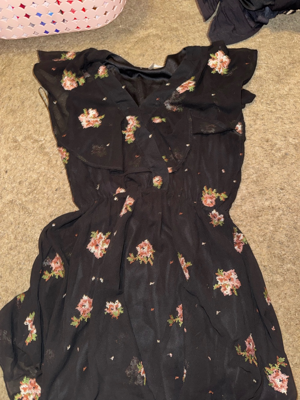 miami Black Strapless Dress with Pink Floral Print